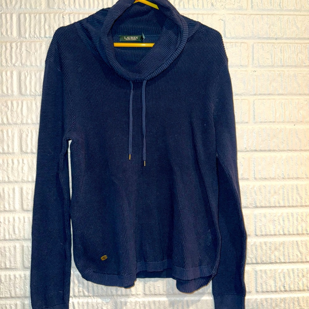 Gently worn ralph lauren sweater, navy blue, XL, with loose neck collar